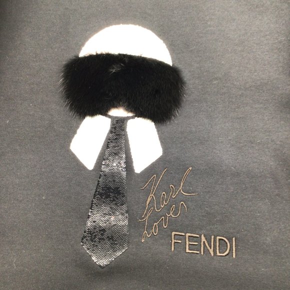 FENDI X KARL LAGERFELD 'KARL MONSTER' BLACK MINK FUR EMBELLISHED LONG SLEEVED CO - Picture 5 of 7